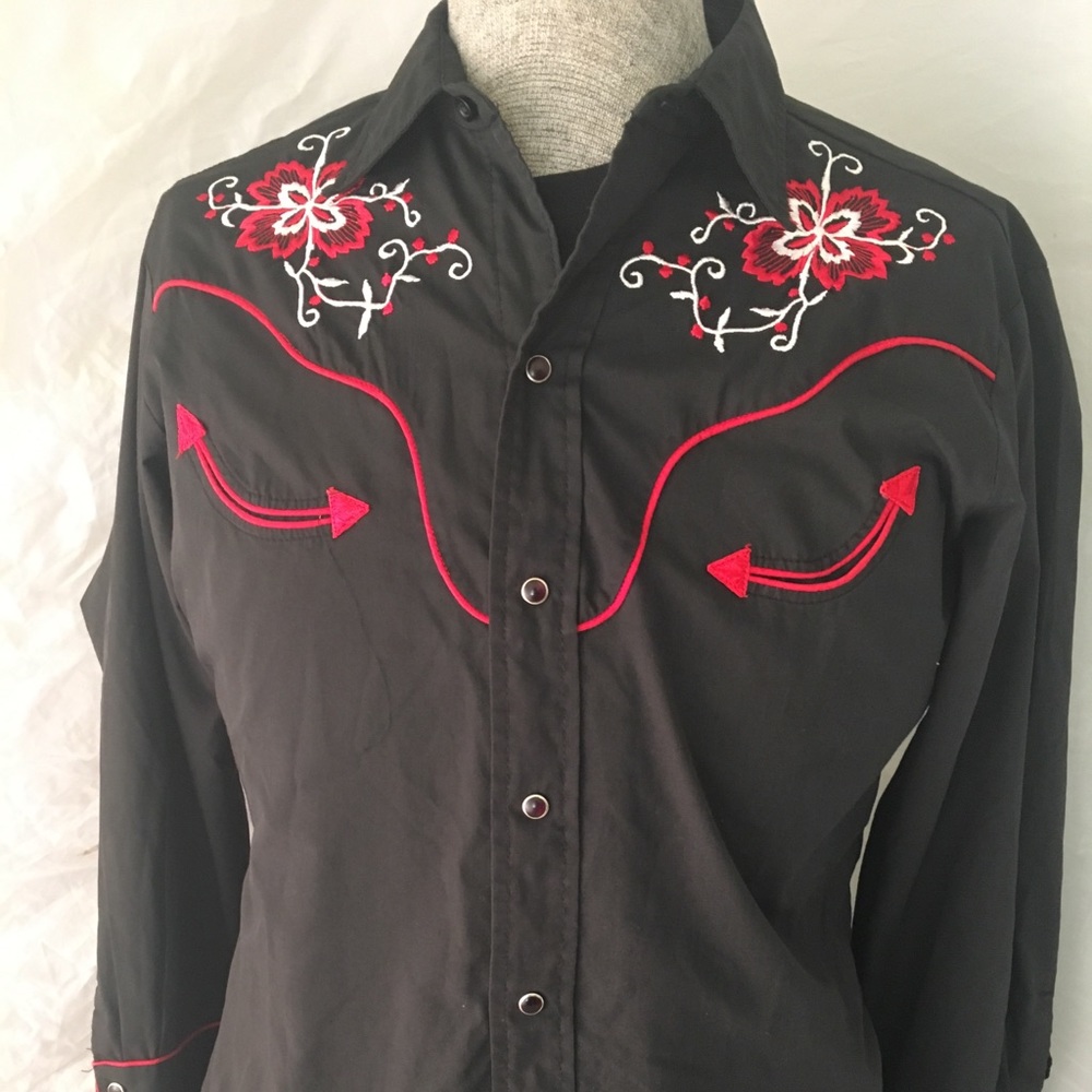 Vtg H Bar C Floral pearl snap men’s shirt 16-33